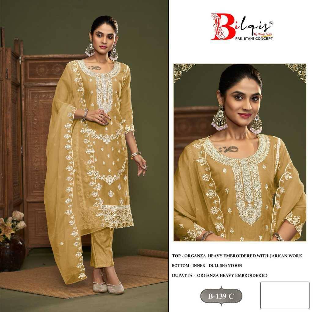 Bilqis 139 Colours By Bilqis 139-A To 139-D Series Beautiful Pakistani Suits Stylish Fancy Colorful Party Wear & Occasional Wear Organza Embroidery Dresses At Wholesale Price