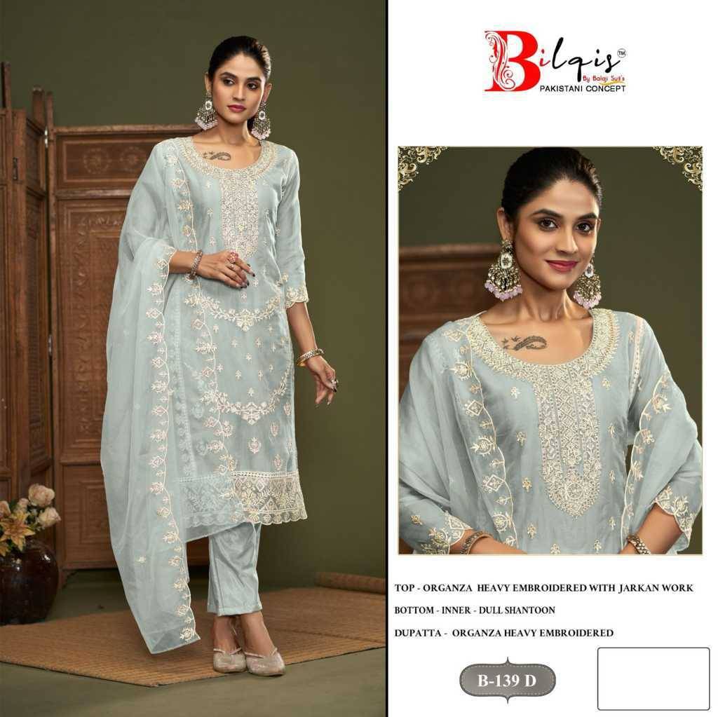 Bilqis 139 Colours By Bilqis 139-A To 139-D Series Beautiful Pakistani Suits Stylish Fancy Colorful Party Wear & Occasional Wear Organza Embroidery Dresses At Wholesale Price