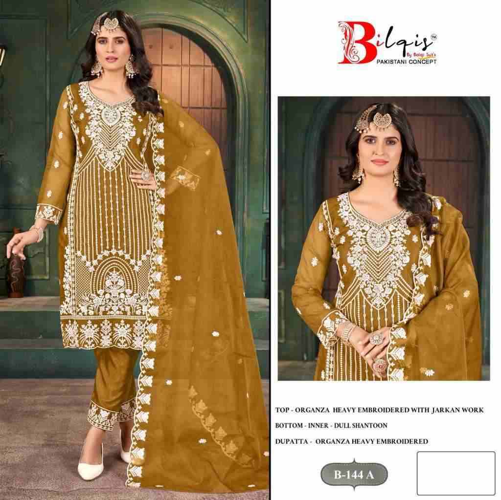 Bilqis 144 Colours By Bilqis 144-A To 144-D Series Beautiful Pakistani Suits Stylish Fancy Colorful Party Wear & Occasional Wear Organza Embroidery Dresses At Wholesale Price