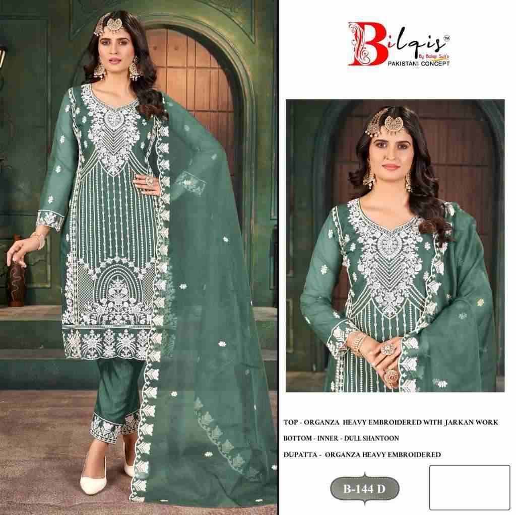 Bilqis 144 Colours By Bilqis 144-A To 144-D Series Beautiful Pakistani Suits Stylish Fancy Colorful Party Wear & Occasional Wear Organza Embroidery Dresses At Wholesale Price