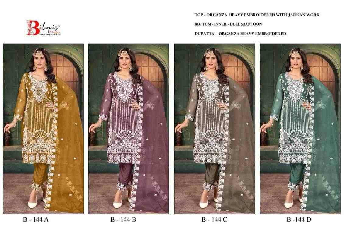 Bilqis 144 Colours By Bilqis 144-A To 144-D Series Beautiful Pakistani Suits Stylish Fancy Colorful Party Wear & Occasional Wear Organza Embroidery Dresses At Wholesale Price