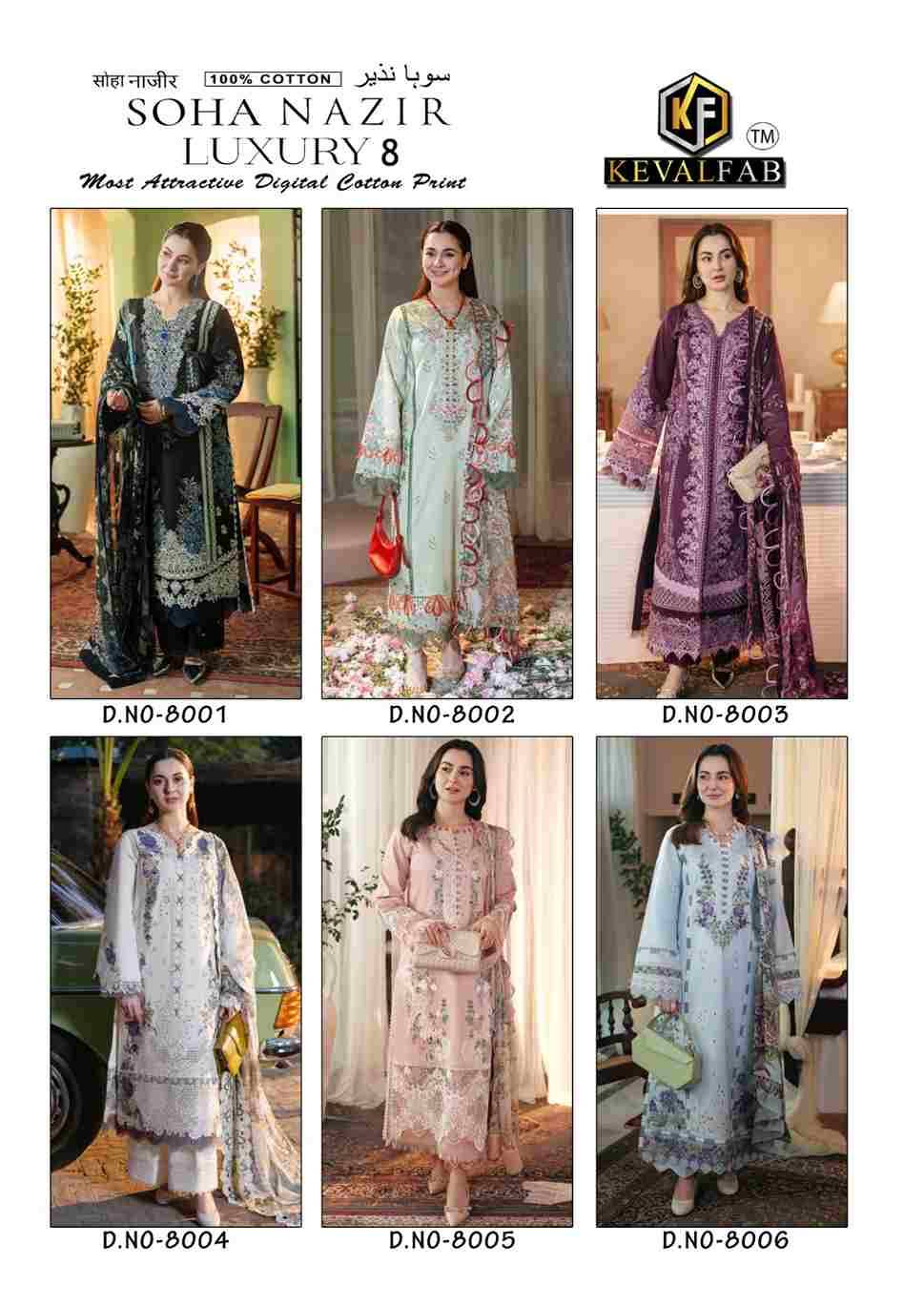 Soha Nazir Luxury Vol-8 By Keval Fab 8001 To 8006 Series Beautiful Festive Suits Stylish Fancy Colorful Casual Wear & Ethnic Wear Pure Cotton Print Dresses At Wholesale Price