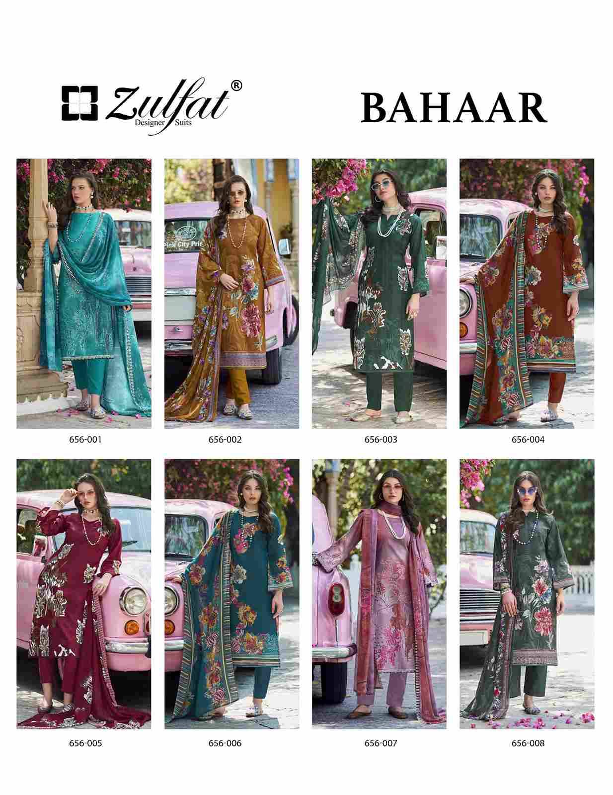 Bahaar By Zulfat 656-001 To 656-008 Series Beautiful Festive Suits Stylish Fancy Colorful Casual Wear & Ethnic Wear Pure Cotton Print Dresses At Wholesale Price