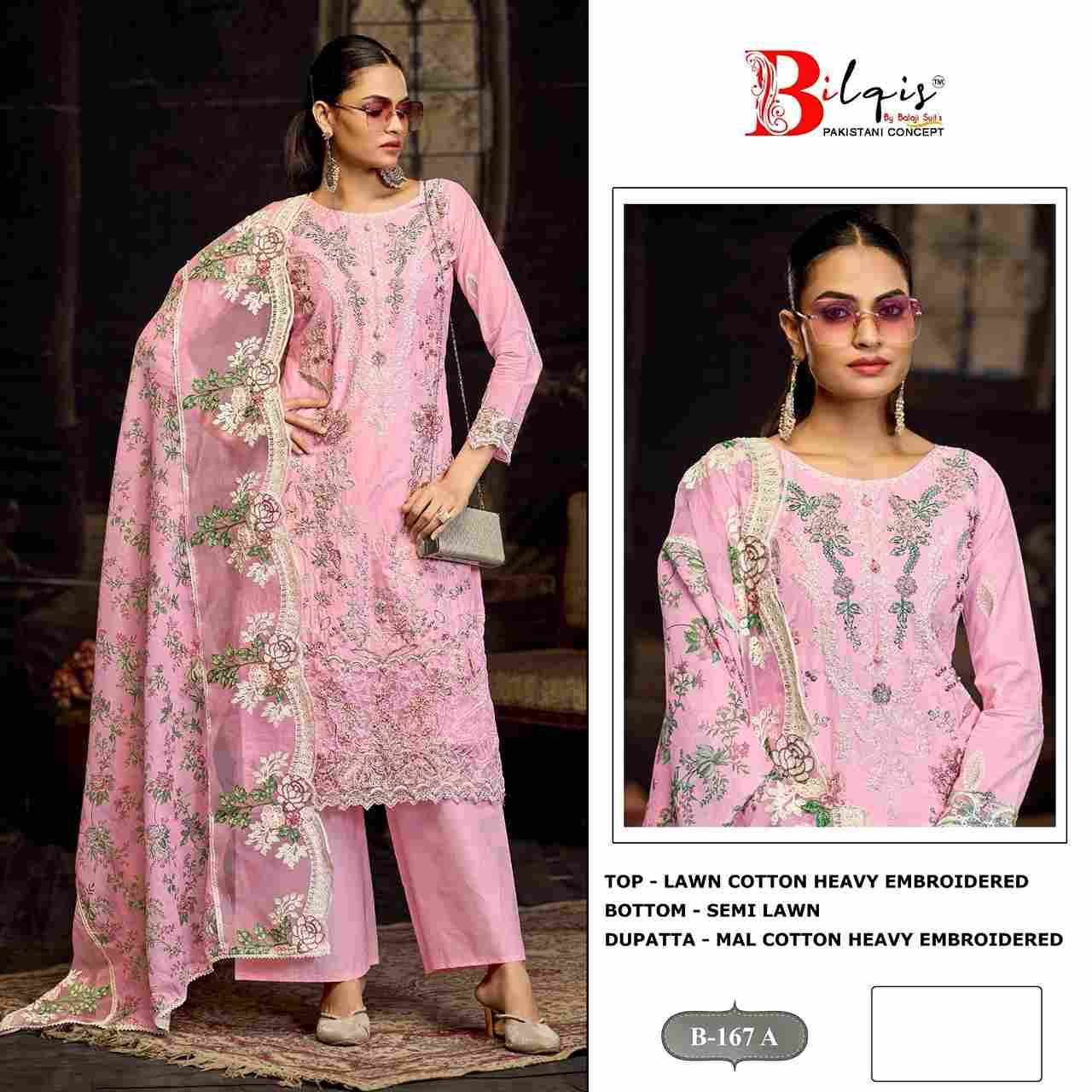 Bilqis 167 Colours By Bilqis 167-A To 167-D Series Beautiful Pakistani Suits Stylish Fancy Colorful Party Wear & Occasional Wear Cambric Lawn Heavy Embroidery Dresses At Wholesale Price
