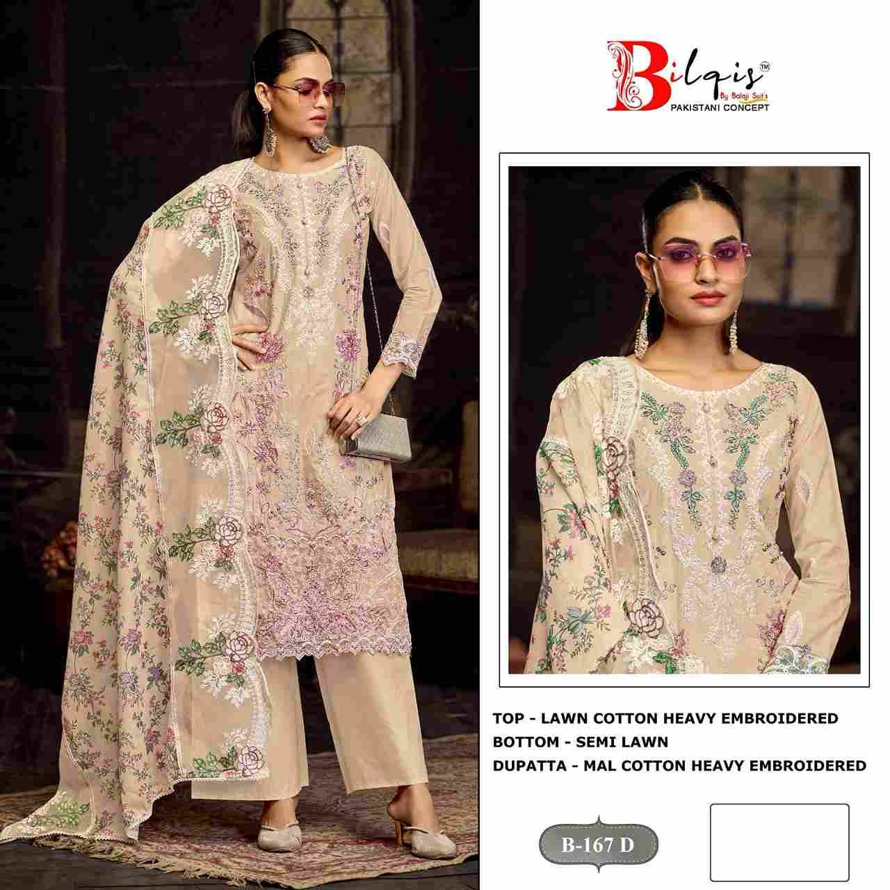 Bilqis 167 Colours By Bilqis 167-A To 167-D Series Beautiful Pakistani Suits Stylish Fancy Colorful Party Wear & Occasional Wear Cambric Lawn Heavy Embroidery Dresses At Wholesale Price