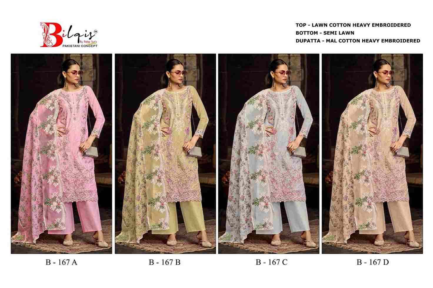 Bilqis 167 Colours By Bilqis 167-A To 167-D Series Beautiful Pakistani Suits Stylish Fancy Colorful Party Wear & Occasional Wear Cambric Lawn Heavy Embroidery Dresses At Wholesale Price