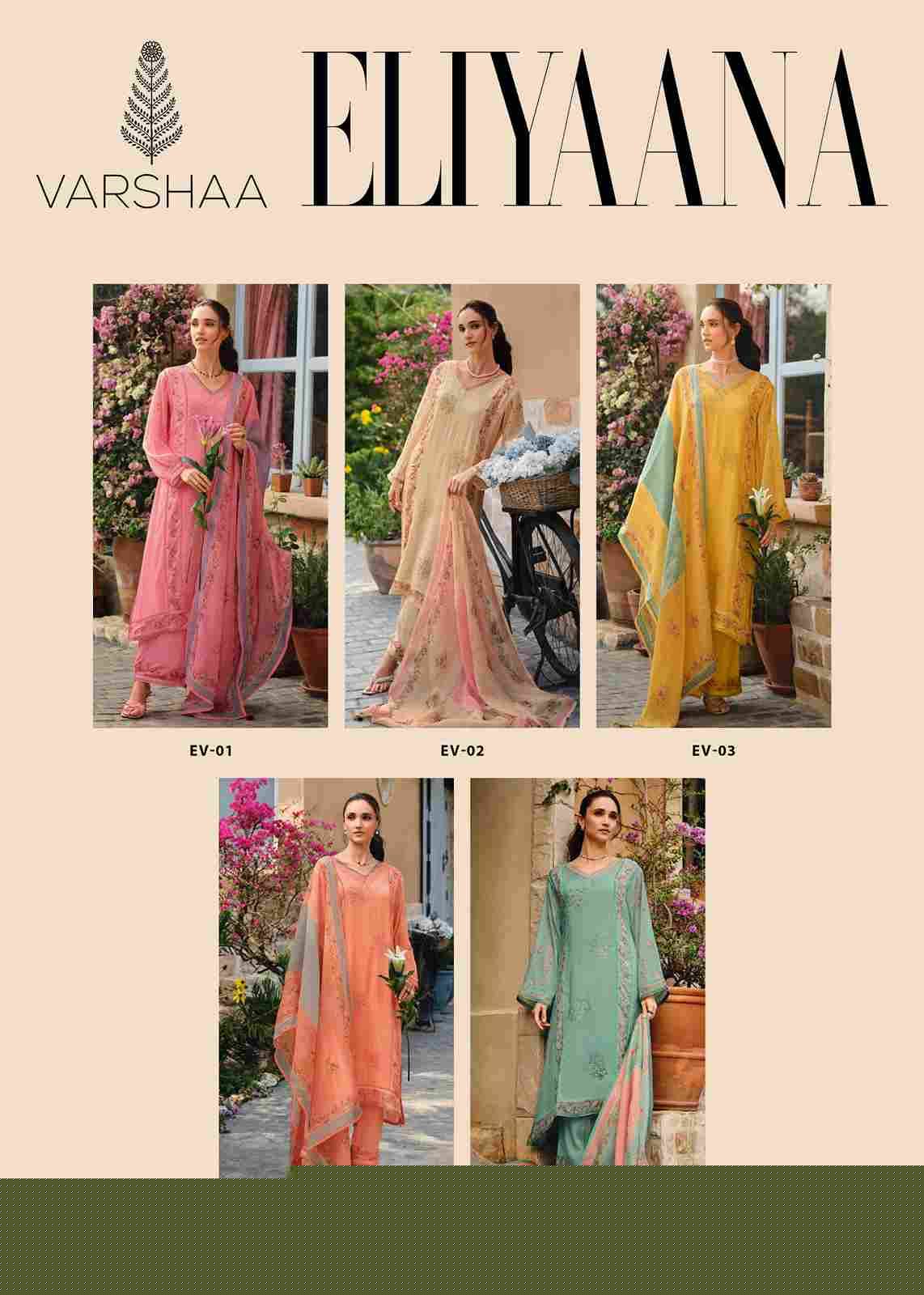 Eliyaana By Varshaa 01 To 05 Series Beautiful Festive Suits Colorful Stylish Fancy Casual Wear & Ethnic Wear Viscose Organza Dresses At Wholesale Price