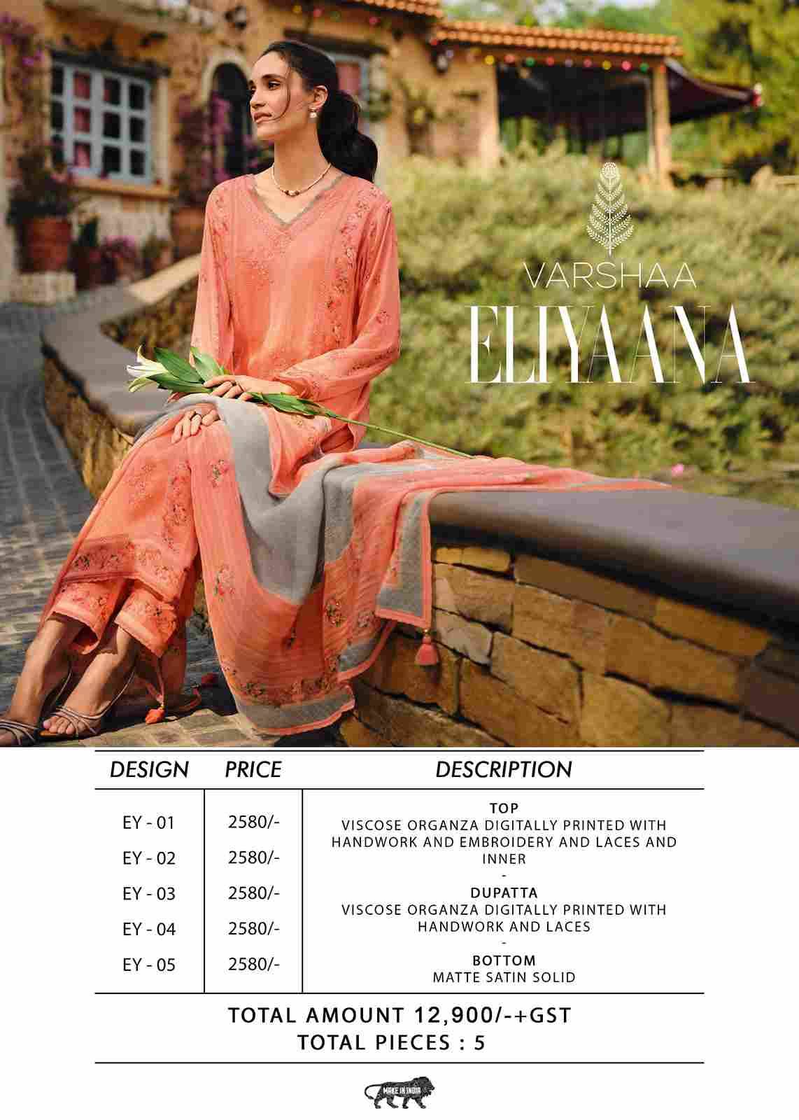 Eliyaana By Varshaa 01 To 05 Series Beautiful Festive Suits Colorful Stylish Fancy Casual Wear & Ethnic Wear Viscose Organza Dresses At Wholesale Price