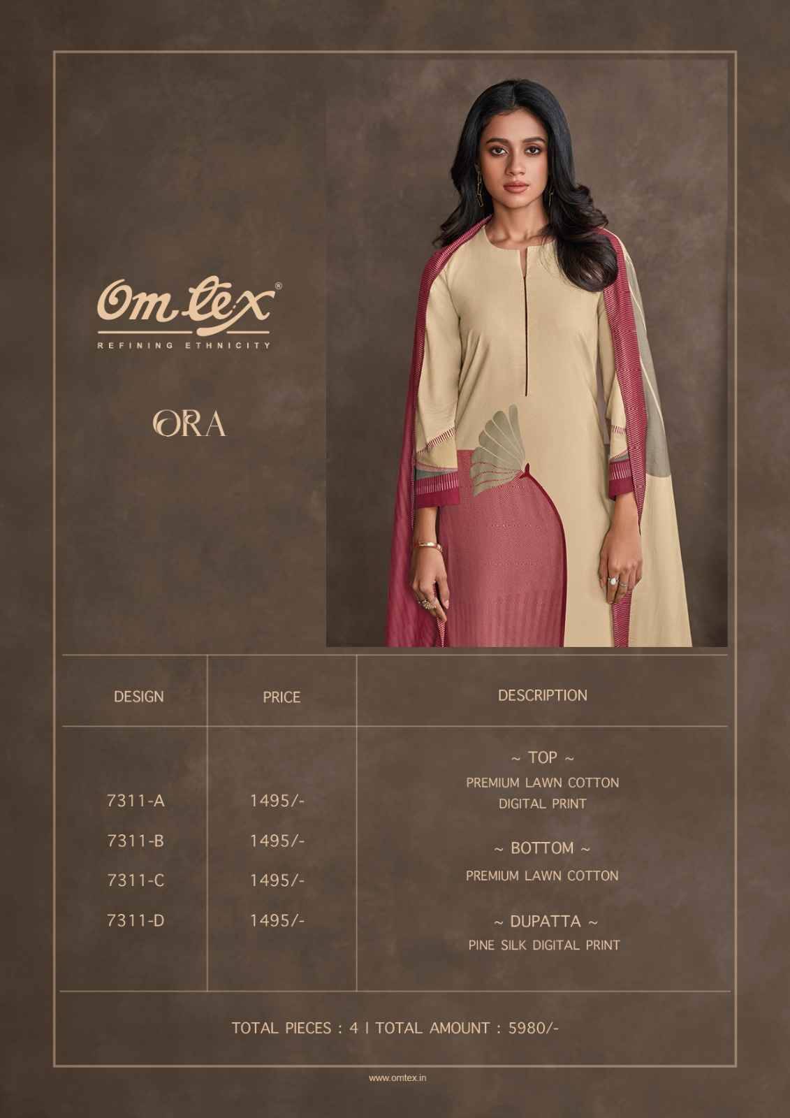 Ora By Om Tex 7311-A To 7311-D Series Beautiful Suits Stylish Fancy Colorful Party Wear & Ethnic Wear Lawn Cotton Dresses At Wholesale Price