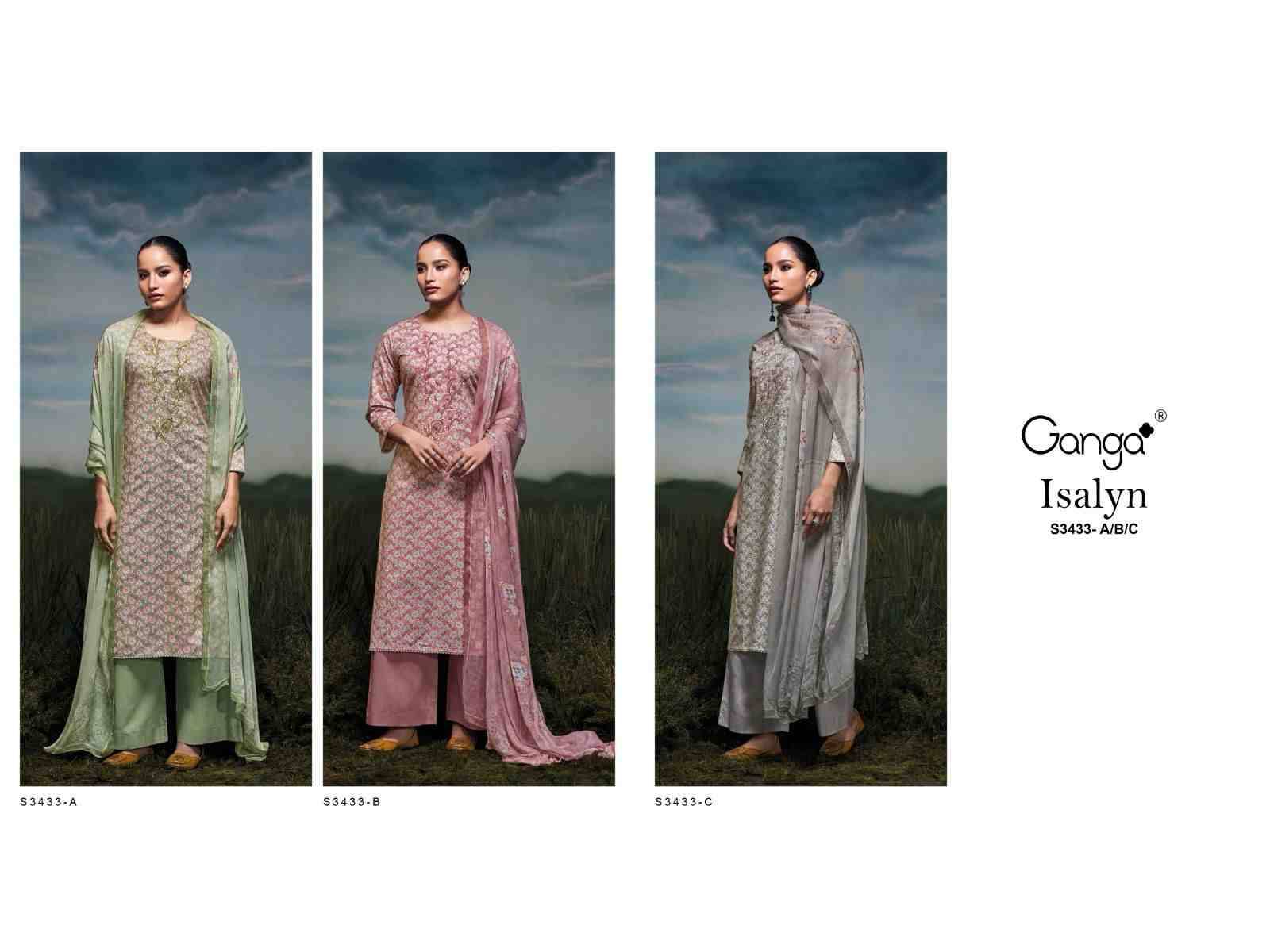 Isalyn-3433 By Ganga Fashion 3433-A To 3433-C Series Beautiful Festive Suits Colorful Stylish Fancy Casual Wear & Ethnic Wear Cotton Dresses At Wholesale Price