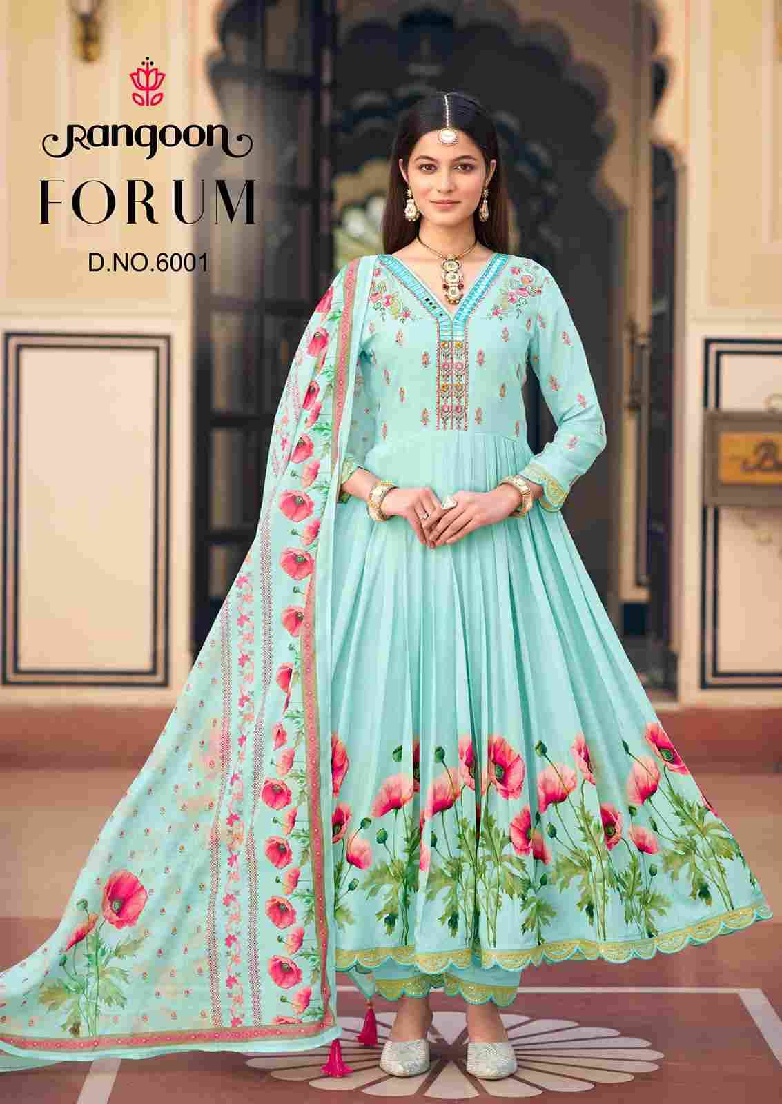 Forum By Rangoon 6001 To 6004 Series Designer Festive Suits Beautiful Stylish Fancy Colorful Party Wear & Occasional Wear Pure Muslin Dresses At Wholesale Price