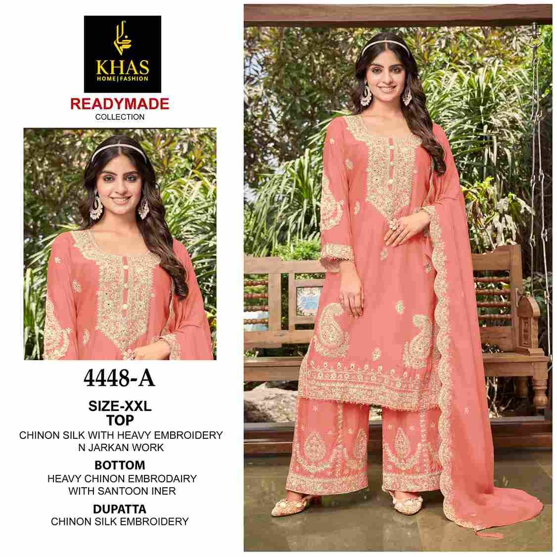 Khas 4448 Colours By Khas 4448-A To 4448-C Series Beautiful Pakistani Suits Colorful Stylish Fancy Casual Wear & Ethnic Wear Chinnon Silk Embroidered Dresses At Wholesale Price
