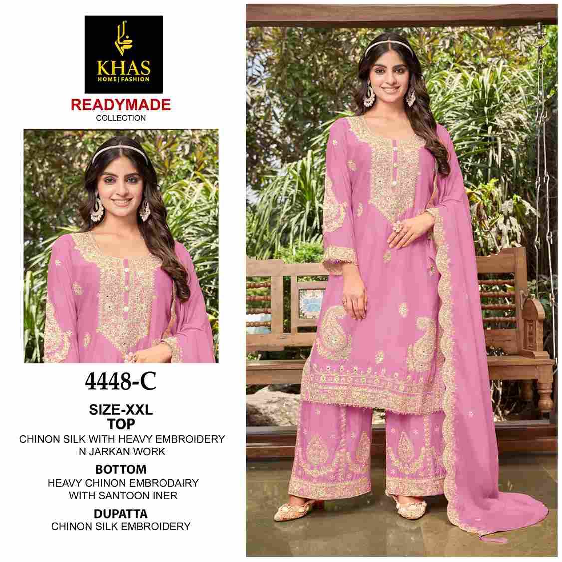 Khas 4448 Colours By Khas 4448-A To 4448-C Series Beautiful Pakistani Suits Colorful Stylish Fancy Casual Wear & Ethnic Wear Chinnon Silk Embroidered Dresses At Wholesale Price