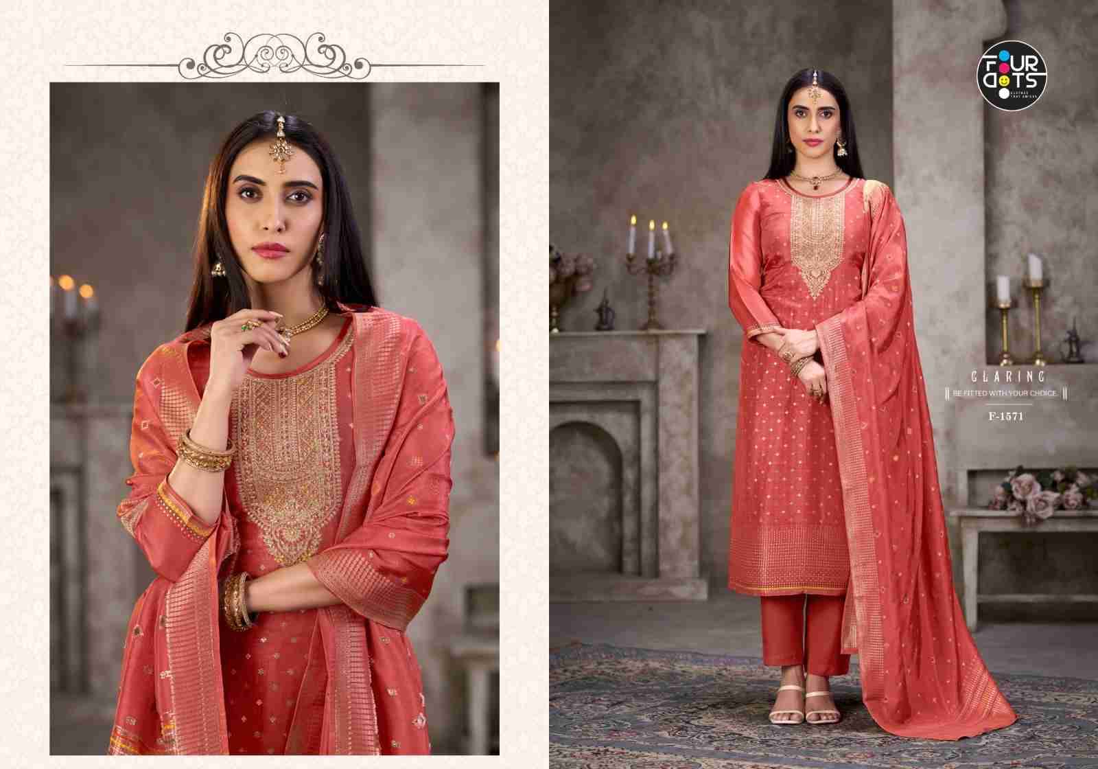 Moksha By Four Dots 1571 To 1574 Series Beautiful Stylish Festive Suits Fancy Colorful Casual Wear & Ethnic Wear & Ready To Wear Viscose Silk Jacquard Dresses At Wholesale Price
