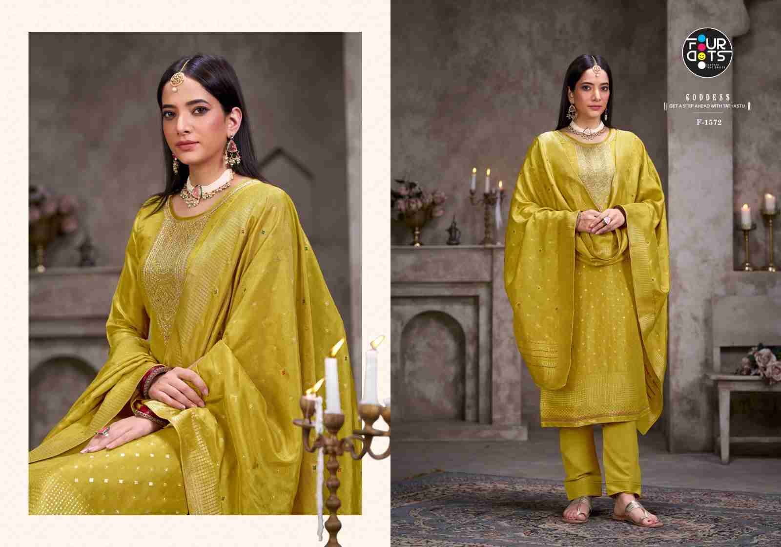 Moksha By Four Dots 1571 To 1574 Series Beautiful Stylish Festive Suits Fancy Colorful Casual Wear & Ethnic Wear & Ready To Wear Viscose Silk Jacquard Dresses At Wholesale Price