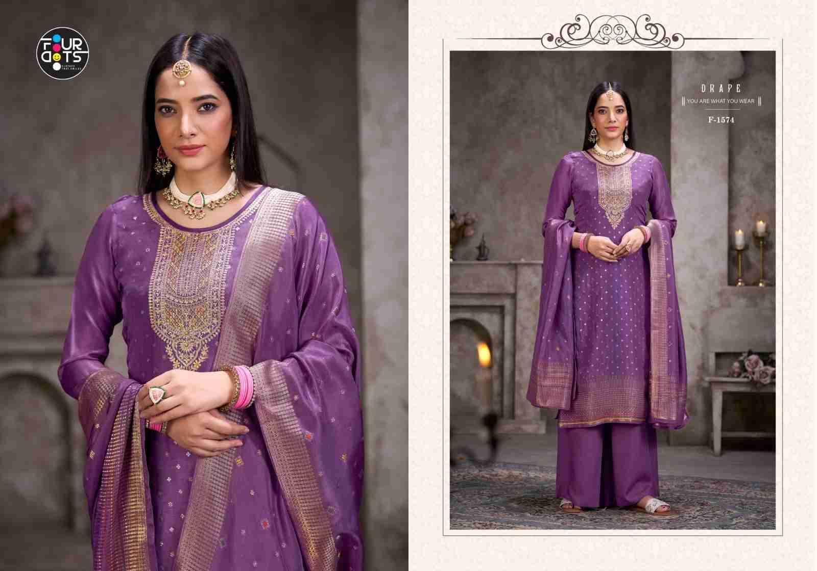 Moksha By Four Dots 1571 To 1574 Series Beautiful Stylish Festive Suits Fancy Colorful Casual Wear & Ethnic Wear & Ready To Wear Viscose Silk Jacquard Dresses At Wholesale Price