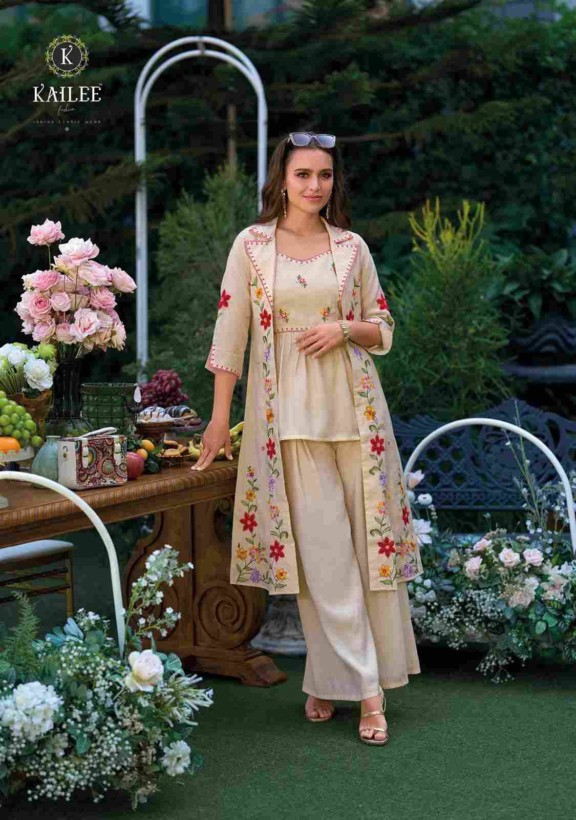 Bloom By Kailee 43101-A To 43101-D Series Designer Stylish Fancy Colorful Beautiful Party Wear & Ethnic Wear Collection Viscose Organza Kurtis With Bottom And Jacket At Wholesale Price