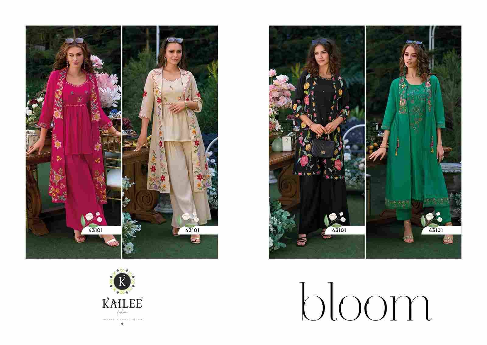 Bloom By Kailee 43101-A To 43101-D Series Designer Stylish Fancy Colorful Beautiful Party Wear & Ethnic Wear Collection Viscose Organza Kurtis With Bottom And Jacket At Wholesale Price
