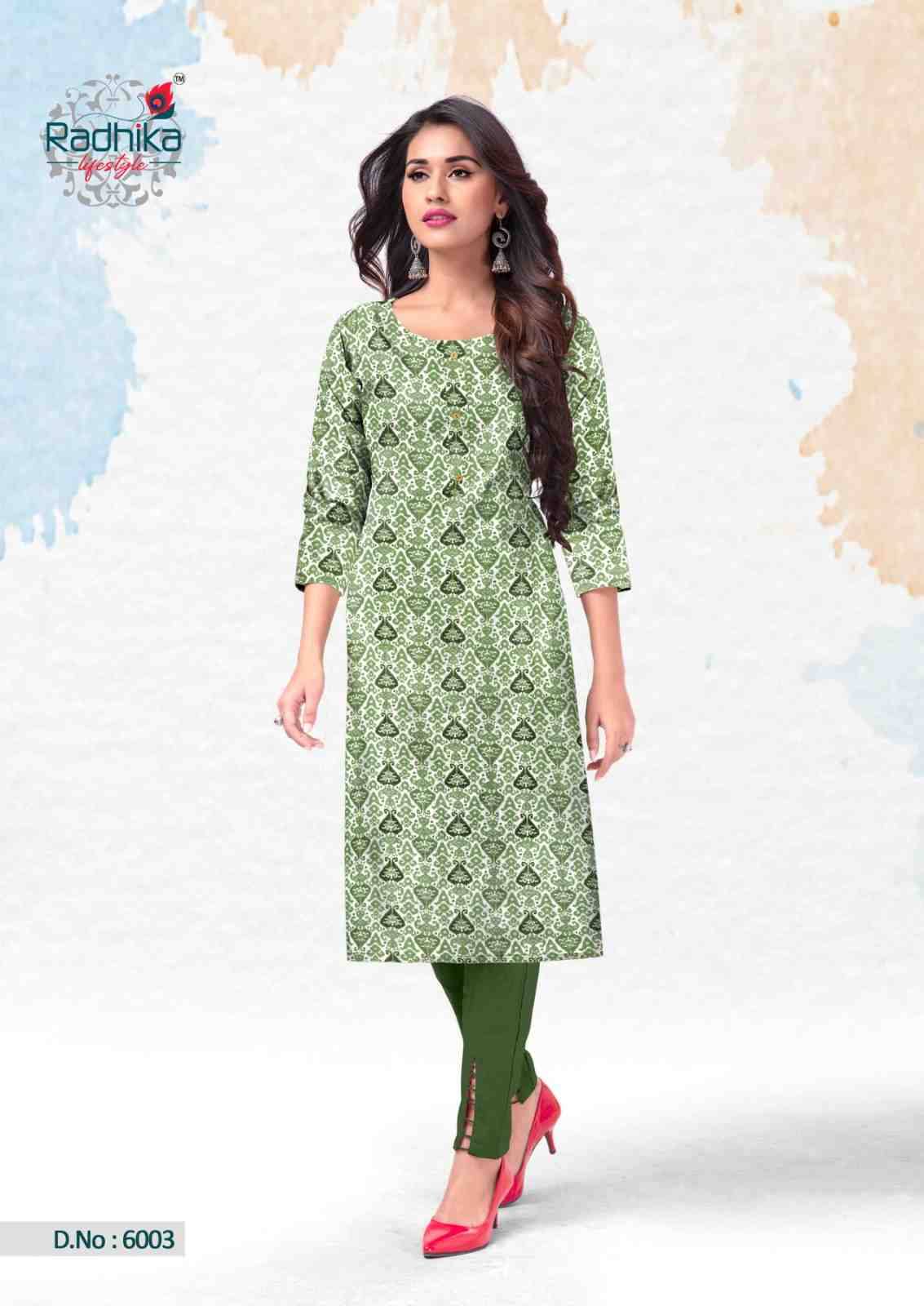 Traditional Vol-6 By Radhika Lifestyle 6001 To 6010 Series Designer Stylish Fancy Colorful Beautiful Party Wear & Ethnic Wear Collection Cotton Kurtis At Wholesale Price