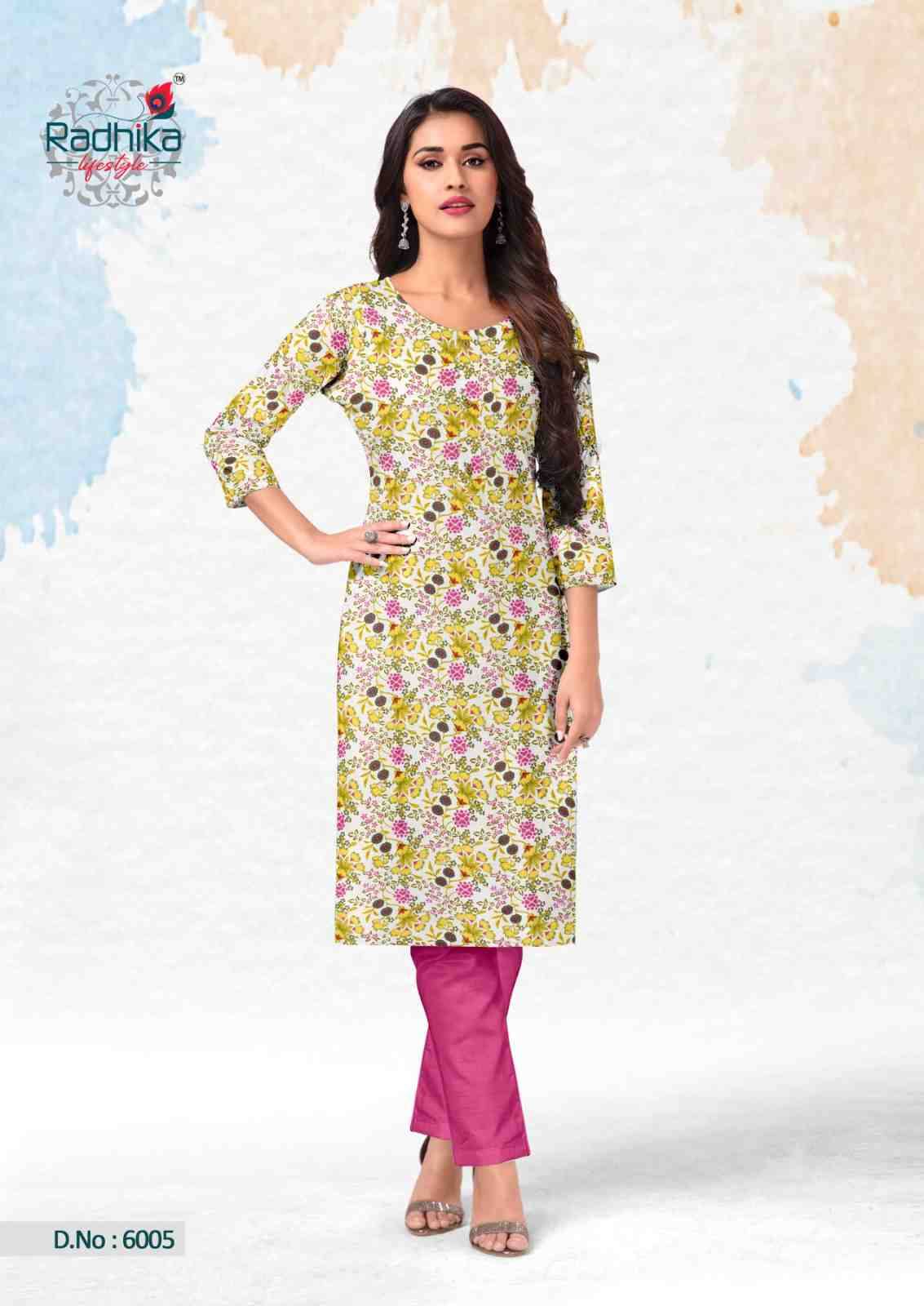 Traditional Vol-6 By Radhika Lifestyle 6001 To 6010 Series Designer Stylish Fancy Colorful Beautiful Party Wear & Ethnic Wear Collection Cotton Kurtis At Wholesale Price
