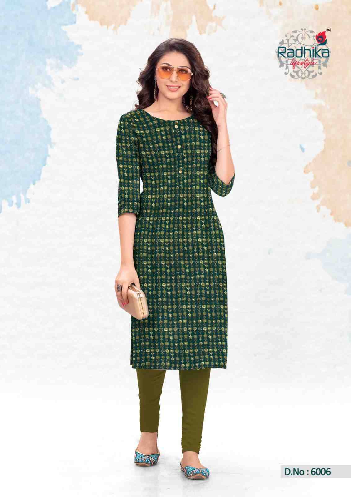 Traditional Vol-6 By Radhika Lifestyle 6001 To 6010 Series Designer Stylish Fancy Colorful Beautiful Party Wear & Ethnic Wear Collection Cotton Kurtis At Wholesale Price