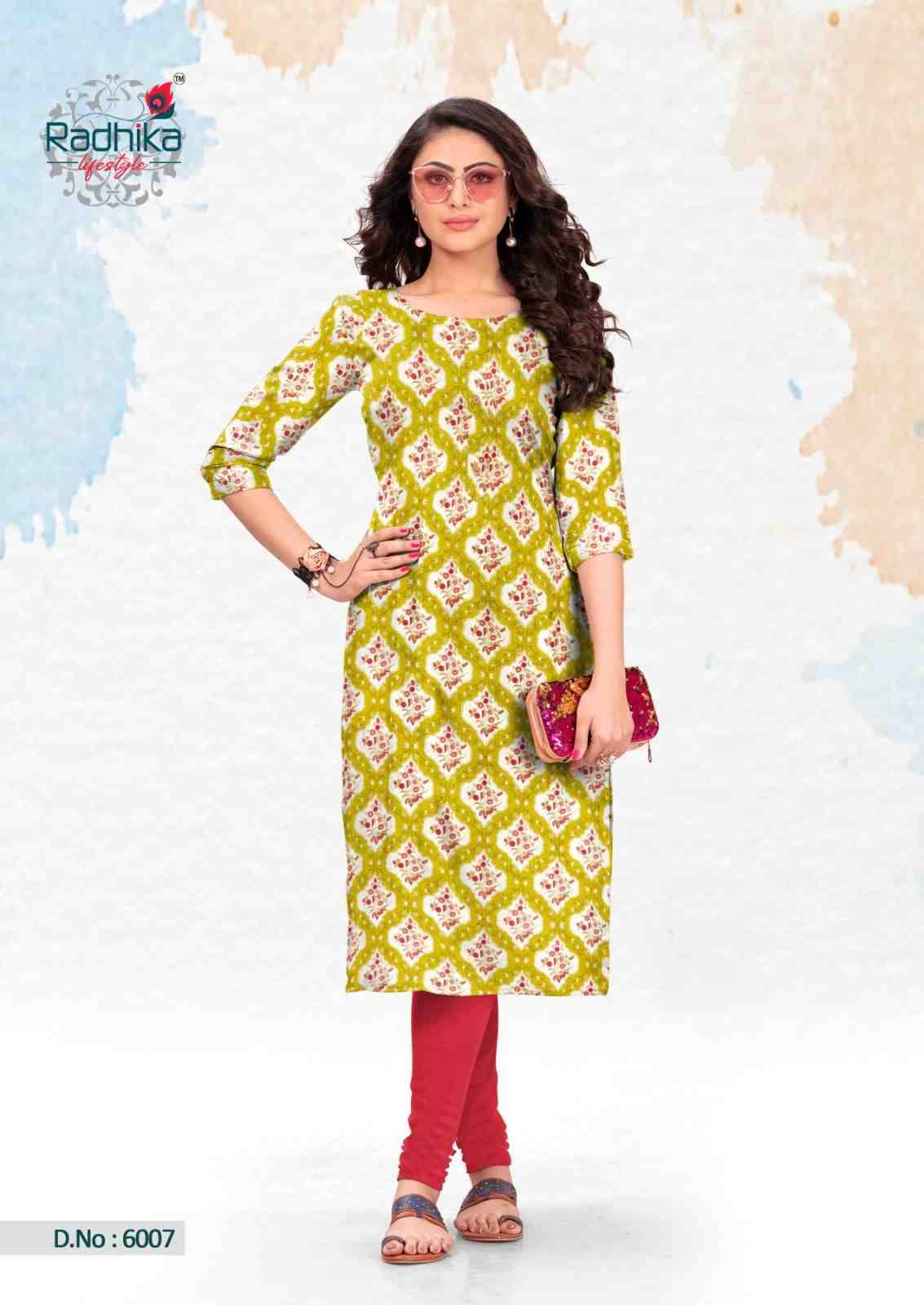 Traditional Vol-6 By Radhika Lifestyle 6001 To 6010 Series Designer Stylish Fancy Colorful Beautiful Party Wear & Ethnic Wear Collection Cotton Kurtis At Wholesale Price