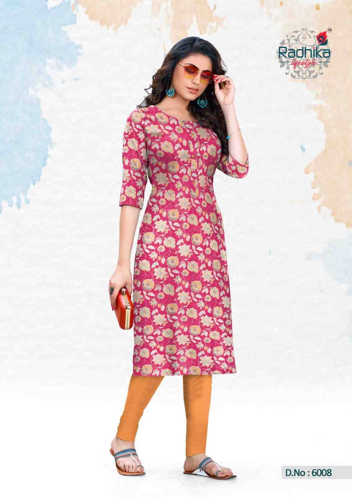 Traditional Vol-6 By Radhika Lifestyle 6001 To 6010 Series Designer Stylish Fancy Colorful Beautiful Party Wear & Ethnic Wear Collection Cotton Kurtis At Wholesale Price