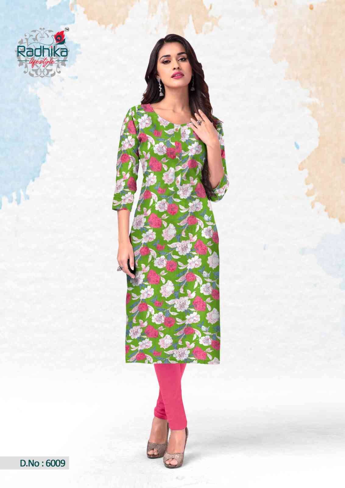 Traditional Vol-6 By Radhika Lifestyle 6001 To 6010 Series Designer Stylish Fancy Colorful Beautiful Party Wear & Ethnic Wear Collection Cotton Kurtis At Wholesale Price
