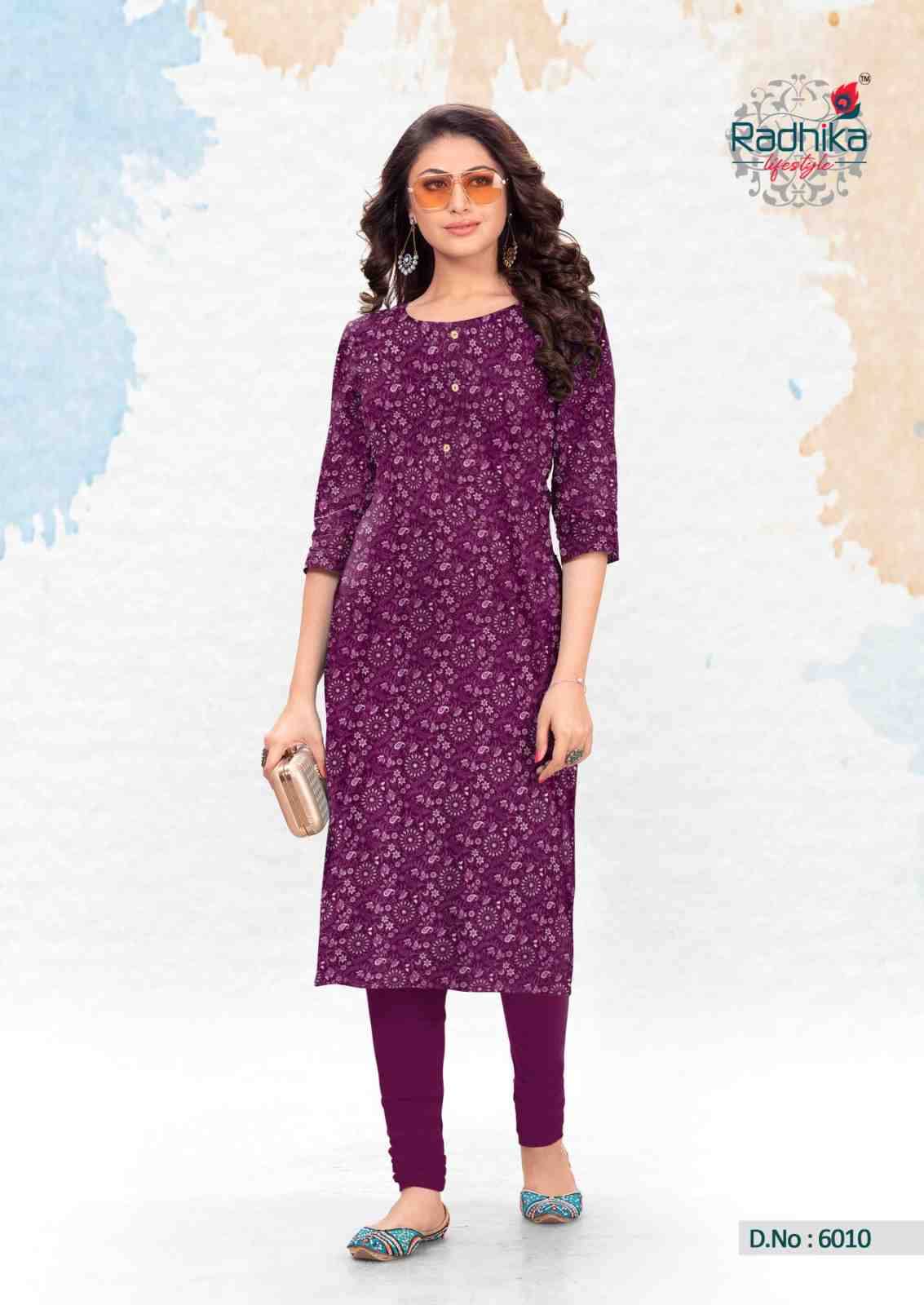 Traditional Vol-6 By Radhika Lifestyle 6001 To 6010 Series Designer Stylish Fancy Colorful Beautiful Party Wear & Ethnic Wear Collection Cotton Kurtis At Wholesale Price