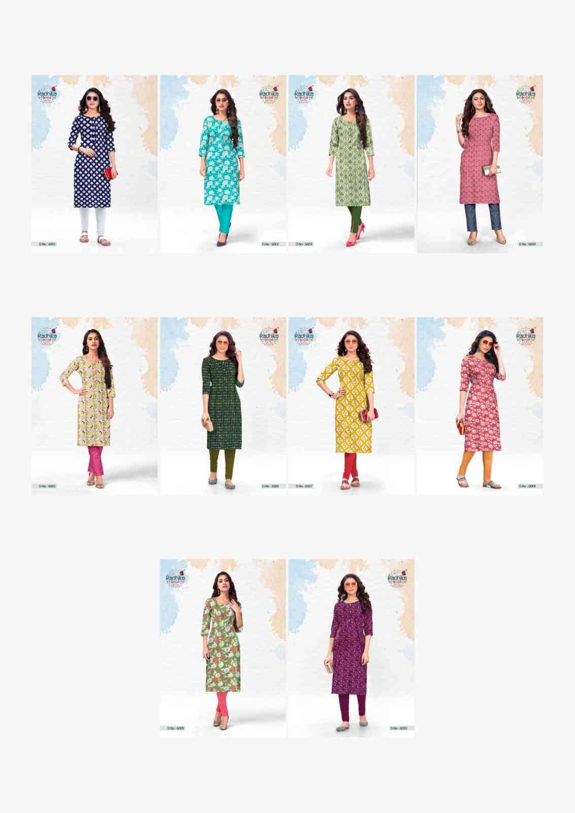 Traditional Vol-6 By Radhika Lifestyle 6001 To 6010 Series Designer Stylish Fancy Colorful Beautiful Party Wear & Ethnic Wear Collection Cotton Kurtis At Wholesale Price