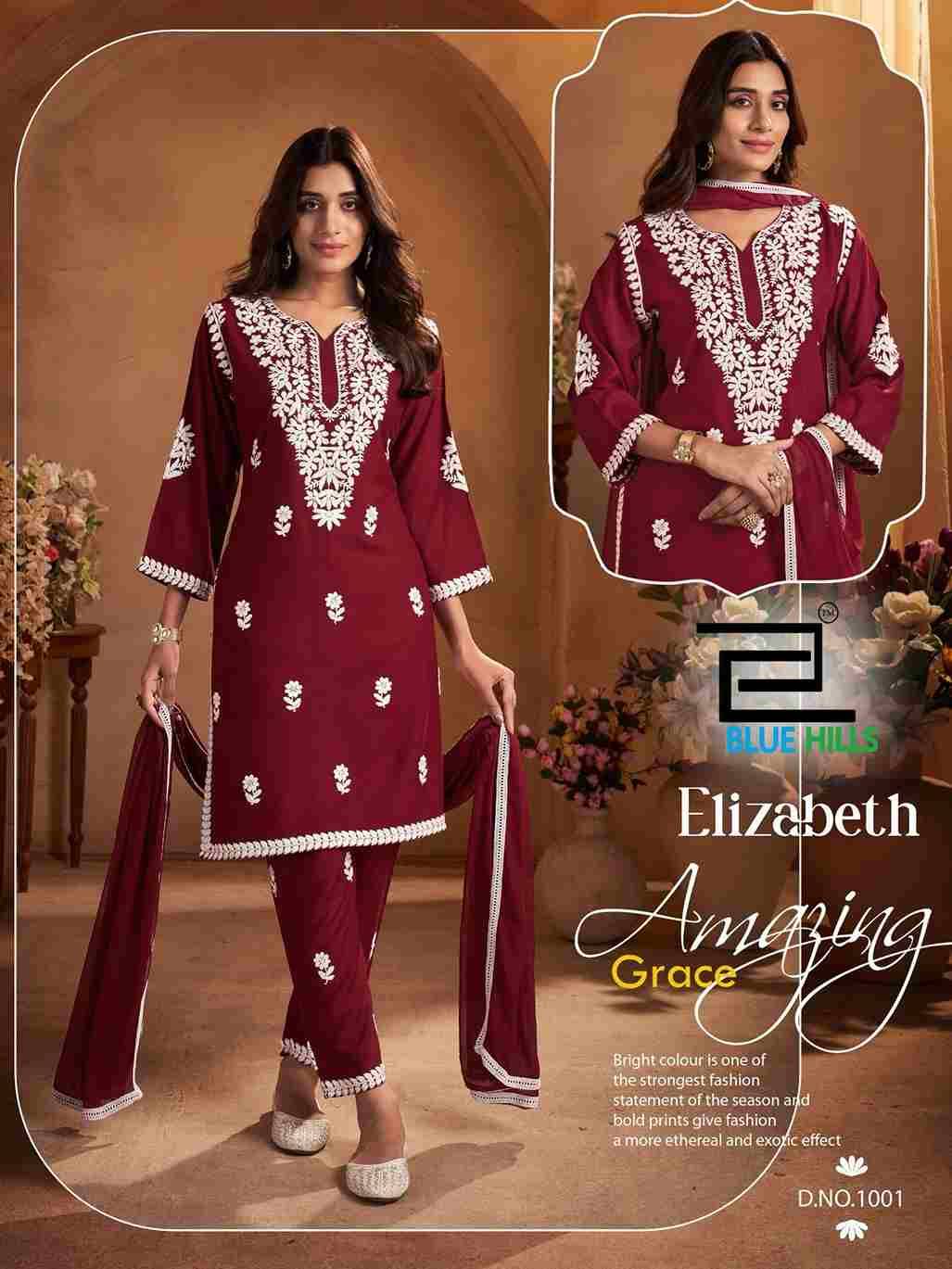 Elizabeth By Blue Hills 1001 To 1004 Series Beautiful Festive Suits Colorful Stylish Fancy Casual Wear & Ethnic Wear Rayon With Work Dresses At Wholesale Price