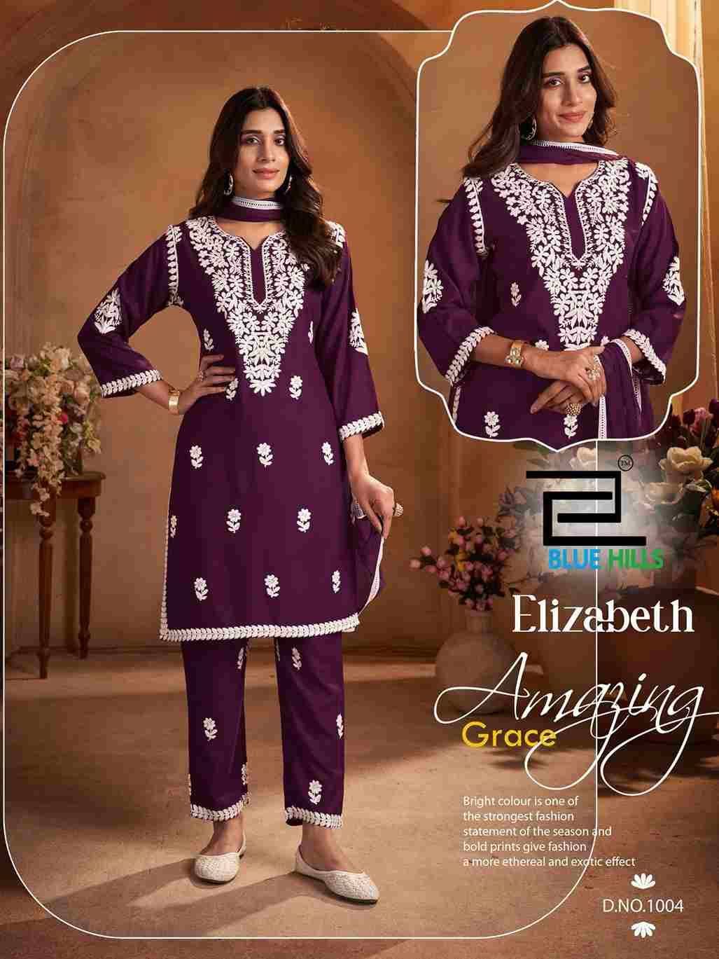Elizabeth By Blue Hills 1001 To 1004 Series Beautiful Festive Suits Colorful Stylish Fancy Casual Wear & Ethnic Wear Rayon With Work Dresses At Wholesale Price