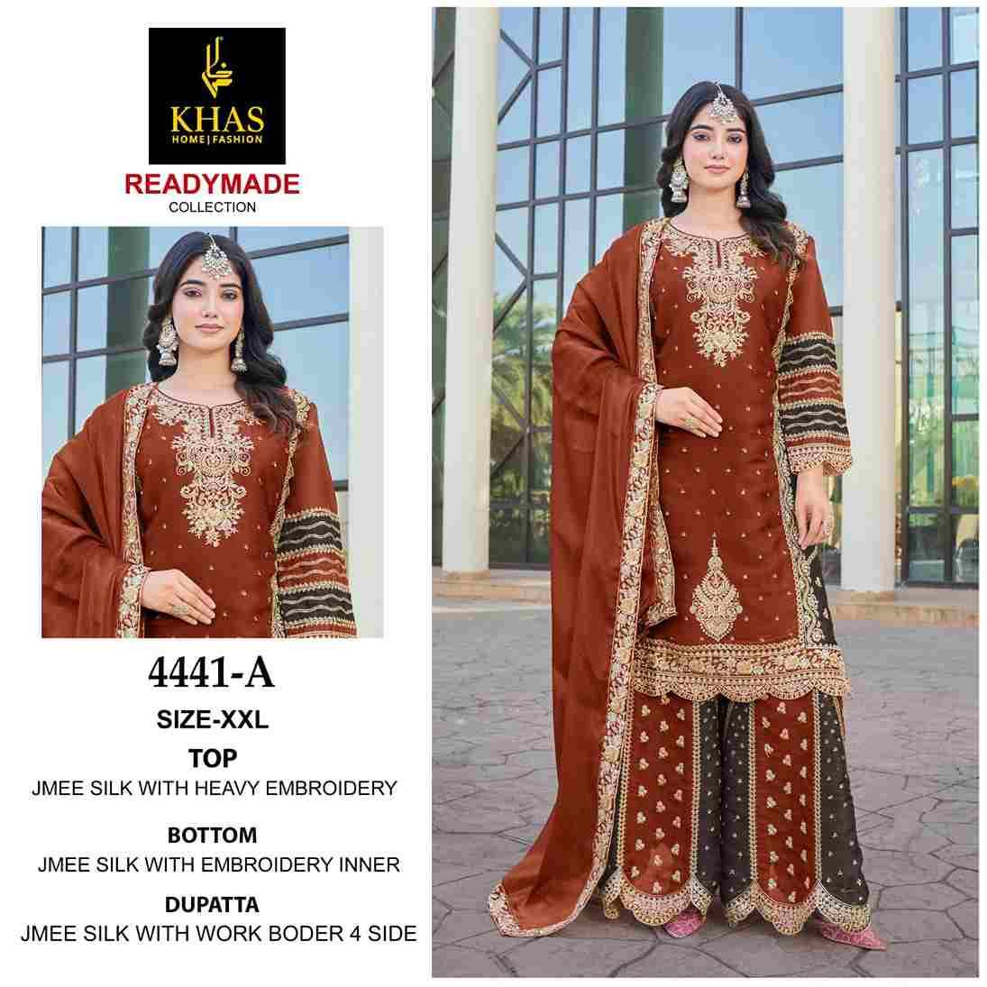 Khas 4441 Colours By Khas 4441-A To 4441-D Series Beautiful Pakistani Suits Colorful Stylish Fancy Casual Wear & Ethnic Wear Jimmy Silk Embroidered Dresses At Wholesale Price