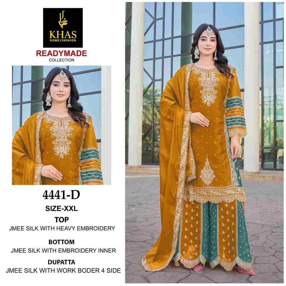 Khas 4441 Colours By Khas 4441-A To 4441-D Series Beautiful Pakistani Suits Colorful Stylish Fancy Casual Wear & Ethnic Wear Jimmy Silk Embroidered Dresses At Wholesale Price