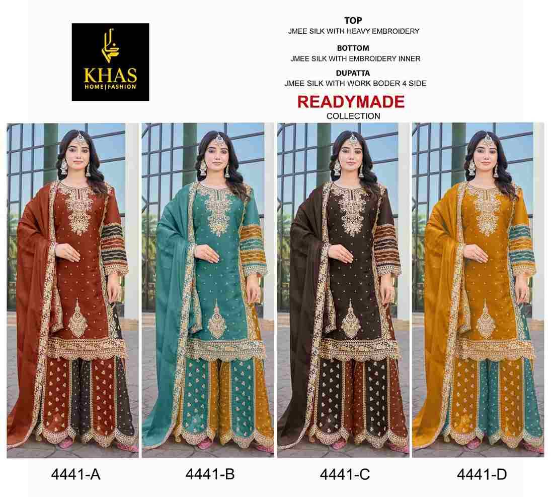 Khas 4441 Colours By Khas 4441-A To 4441-D Series Beautiful Pakistani Suits Colorful Stylish Fancy Casual Wear & Ethnic Wear Jimmy Silk Embroidered Dresses At Wholesale Price