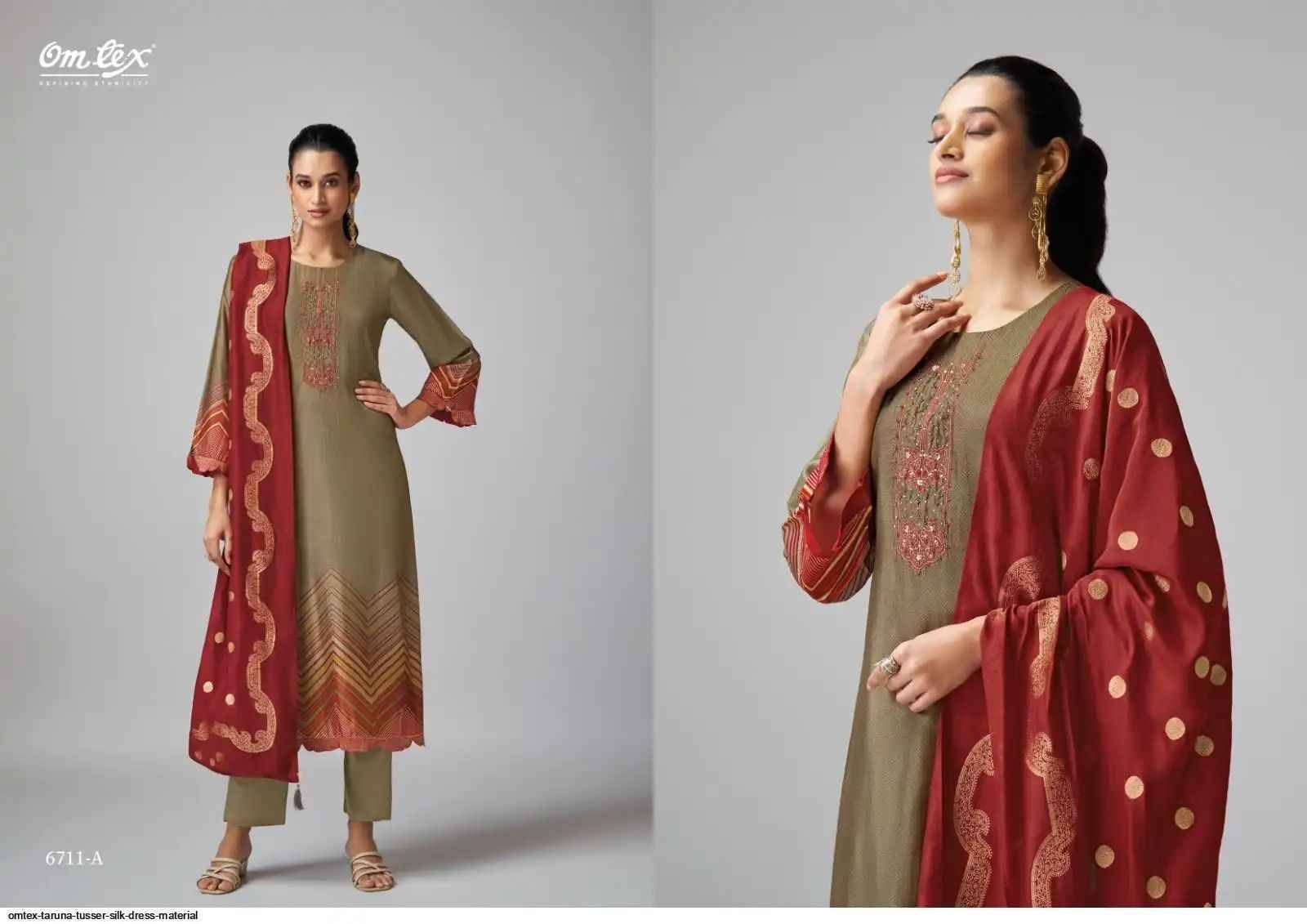 Taruna By Om Tex 6711-A To 6711-D Series Beautiful Suits Stylish Fancy Colorful Party Wear & Ethnic Wear Tussar Silk Dresses At Wholesale Price