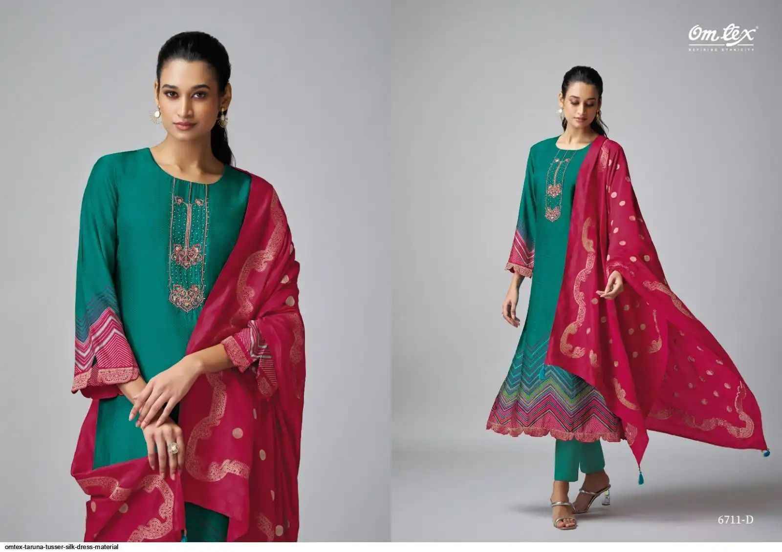 Taruna By Om Tex 6711-A To 6711-D Series Beautiful Suits Stylish Fancy Colorful Party Wear & Ethnic Wear Tussar Silk Dresses At Wholesale Price
