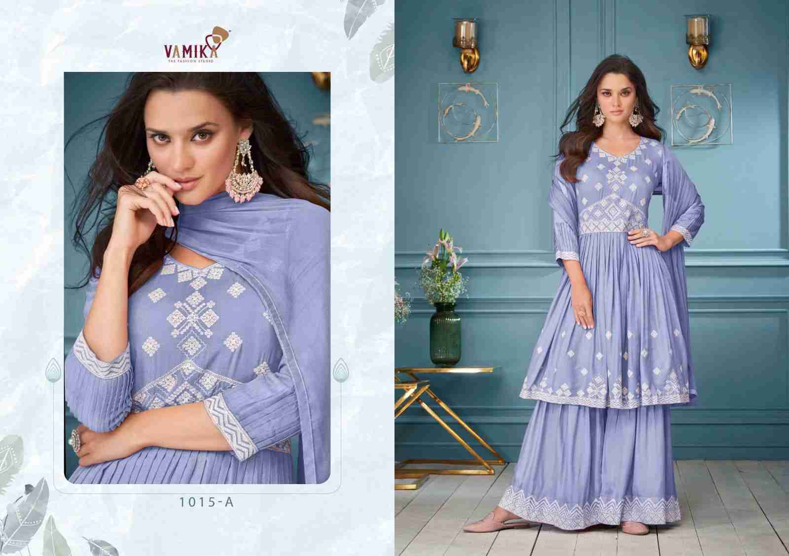 Lakhnavi Vol-3 Super Hit By Vamika 1015-A To 1015-E Series Beautiful Stylish Sharara Suits Fancy Colorful Casual Wear & Ethnic Wear & Ready To Wear Pure Viscose Rayon Printed Dresses At Wholesale Price