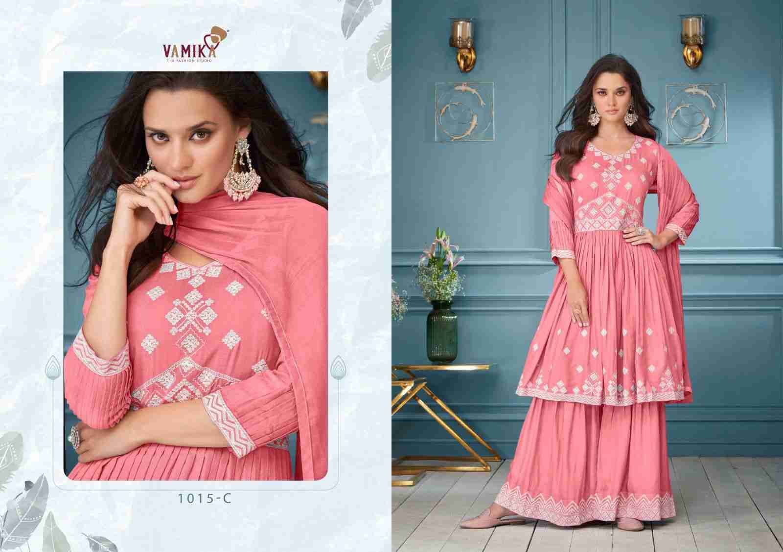 Lakhnavi Vol-3 Super Hit By Vamika 1015-A To 1015-E Series Beautiful Stylish Sharara Suits Fancy Colorful Casual Wear & Ethnic Wear & Ready To Wear Pure Viscose Rayon Printed Dresses At Wholesale Price