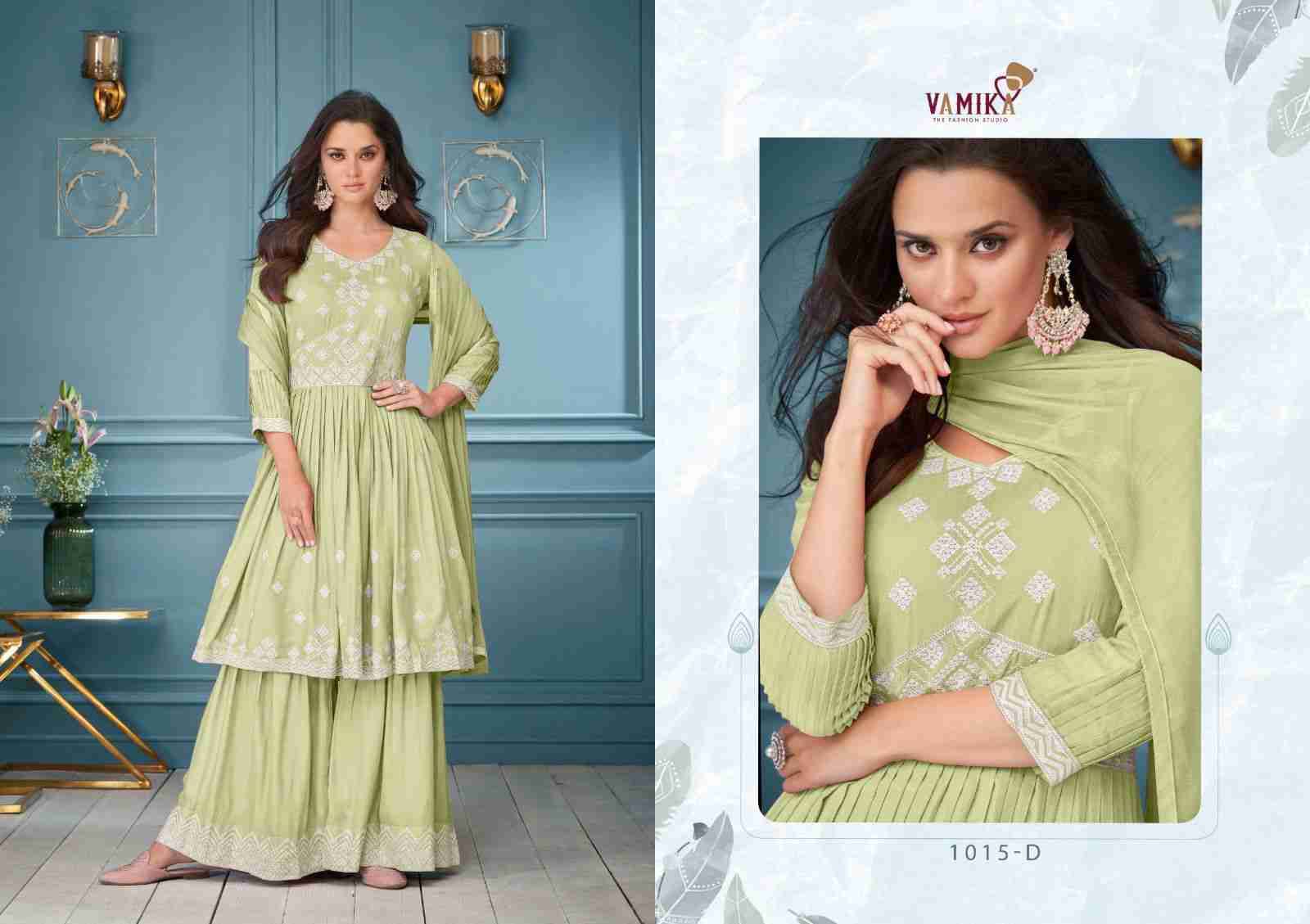 Lakhnavi Vol-3 Super Hit By Vamika 1015-A To 1015-E Series Beautiful Stylish Sharara Suits Fancy Colorful Casual Wear & Ethnic Wear & Ready To Wear Pure Viscose Rayon Printed Dresses At Wholesale Price