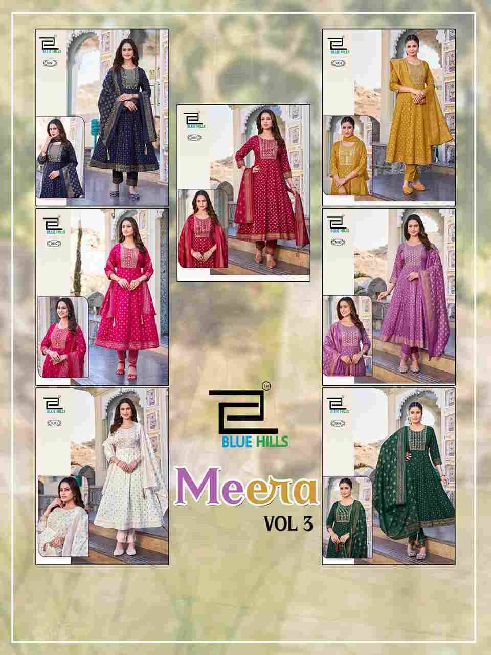 Meera Vol-3 By Blue Hills 3001 To 3007 Series Designer Festive Suits Beautiful Fancy Colorful Stylish Party Wear & Occasional Wear Rayon Dresses At Wholesale Price