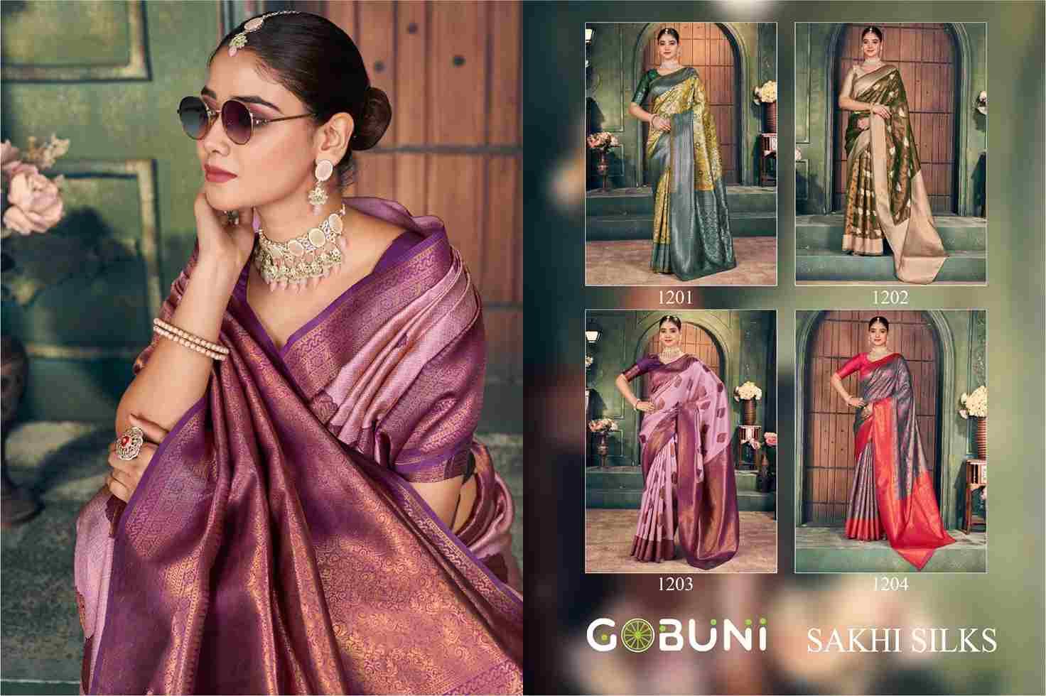 Sakhi Silks By Gobuni 1201 To 1204 Series Indian Traditional Wear Collection Beautiful Stylish Fancy Colorful Party Wear & Occasional Wear Silk Sarees At Wholesale Price