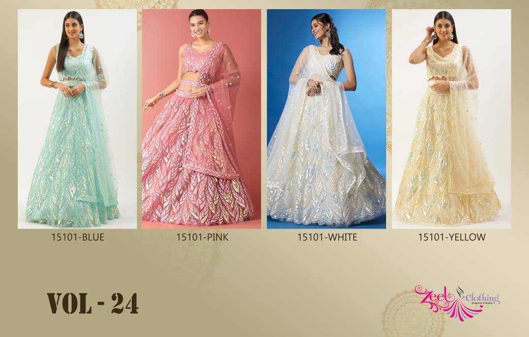 Vol-24 By Zeel Clothing 15101-A To 15101-D Series Indian Traditional Wear Bridal Collection Beautiful Stylish Fancy Colorful Party Wear & Occasional Wear Soft Net Lehengas At Wholesale Price