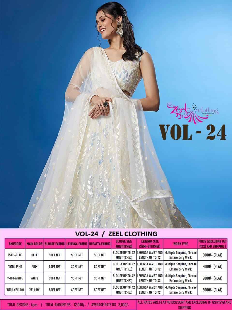 Vol-24 By Zeel Clothing 15101-A To 15101-D Series Indian Traditional Wear Bridal Collection Beautiful Stylish Fancy Colorful Party Wear & Occasional Wear Soft Net Lehengas At Wholesale Price