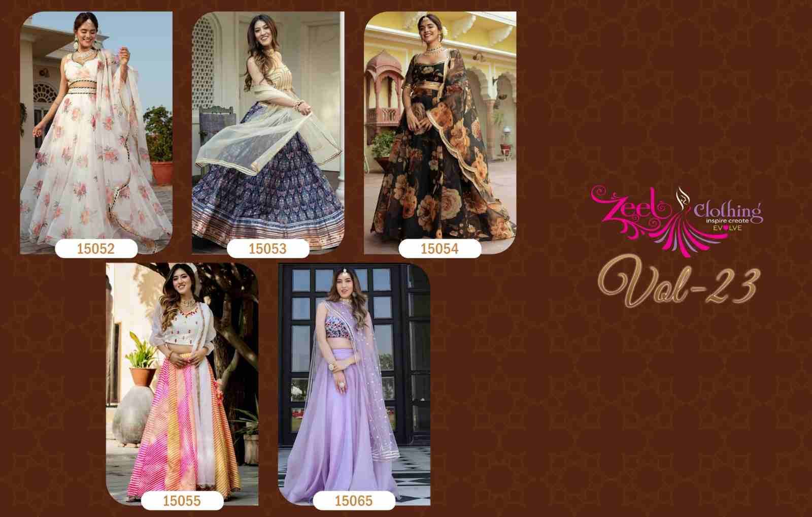 Vol-23 By Zeel Clothing 15052 To 15056 Series Indian Traditional Wear Bridal Collection Beautiful Stylish Fancy Colorful Party Wear & Occasional Wear Organza/Art Silk/Net Lehengas At Wholesale Price