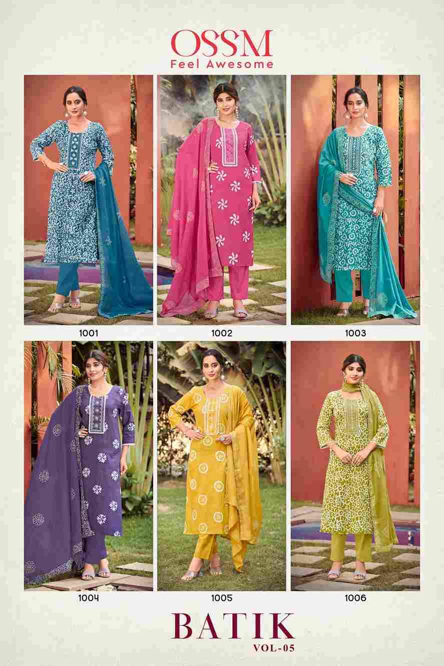 Batik Vol-5 By Ossm 1001 To 1006 Series Beautiful Stylish Festive Suits Fancy Colorful Casual Wear & Ethnic Wear & Ready To Wear Pure Cotton Dresses At Wholesale Price