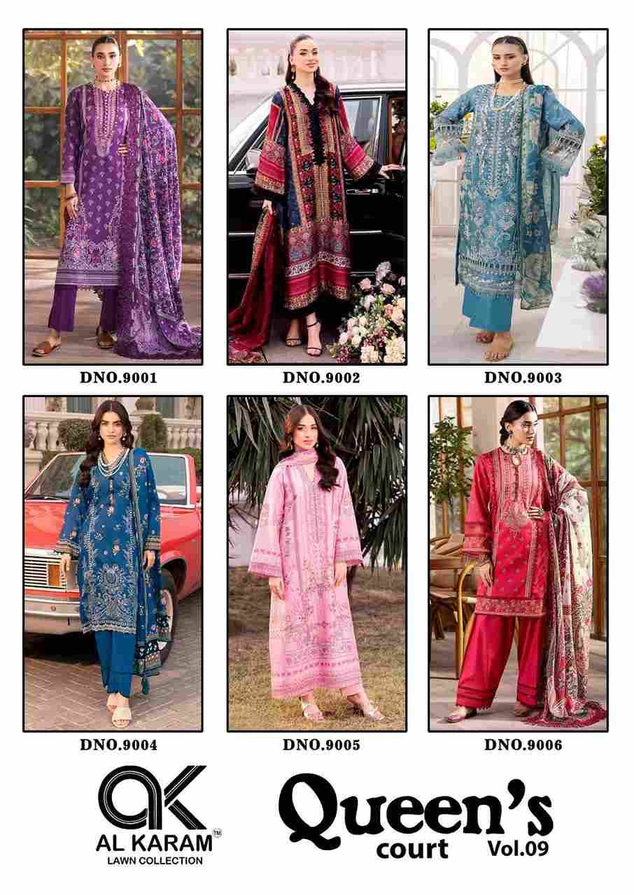 Queens Court Vol-9 By Al Karam Lawn Collection 9001 To 9006 Series Beautiful Suits Colorful Stylish Fancy Casual Wear & Ethnic Wear Pure Cambric Dresses At Wholesale Price