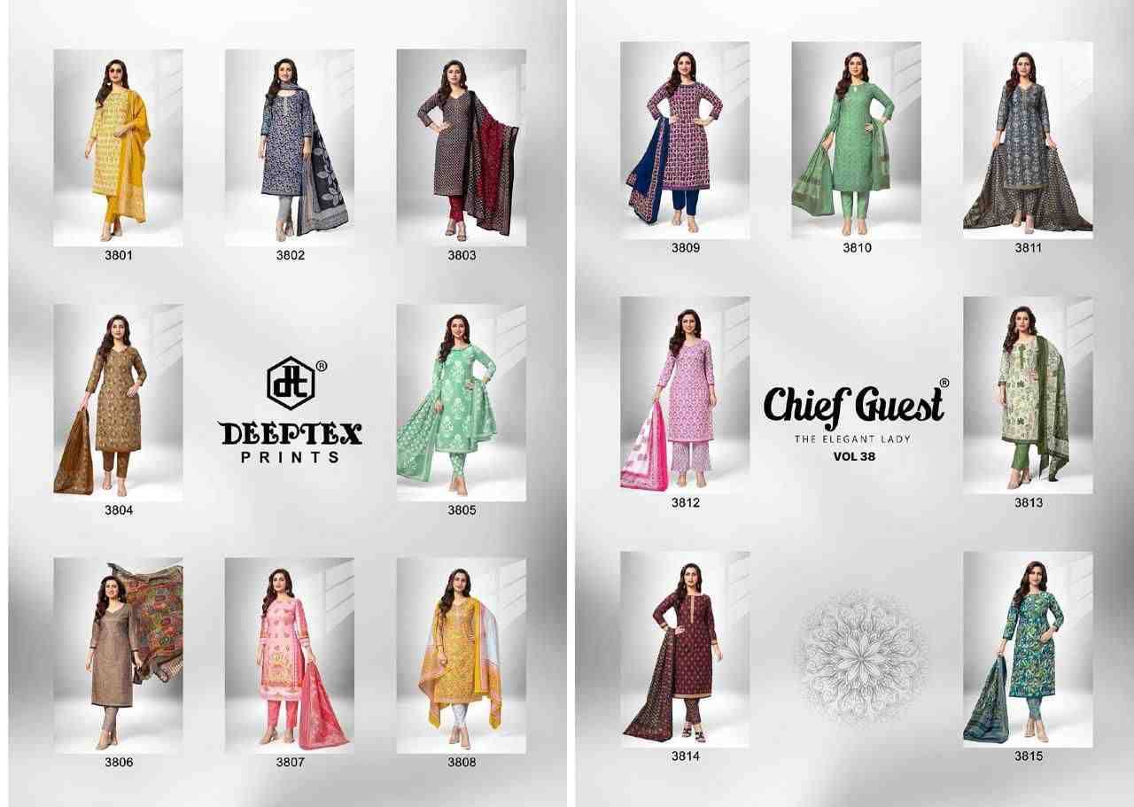 Chief Guest Vol-38 By Deeptex Prints 3801 To 3815 Series Beautiful Suits Colorful Stylish Fancy Casual Wear & Ethnic Wear Cotton Print Dresses At Wholesale Price