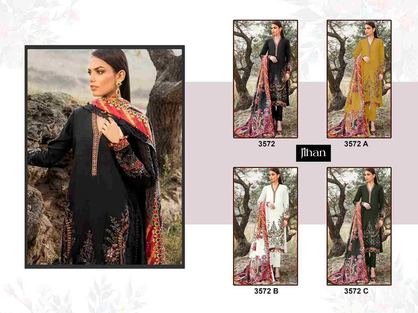 Jihan 3572 Colours By Jihan 3572 To 3572-C Series Designer Pakistani Suits Beautiful Fancy Stylish Colorful Party Wear & Occasional Wear Rayon Cotton Dresses At Wholesale Price