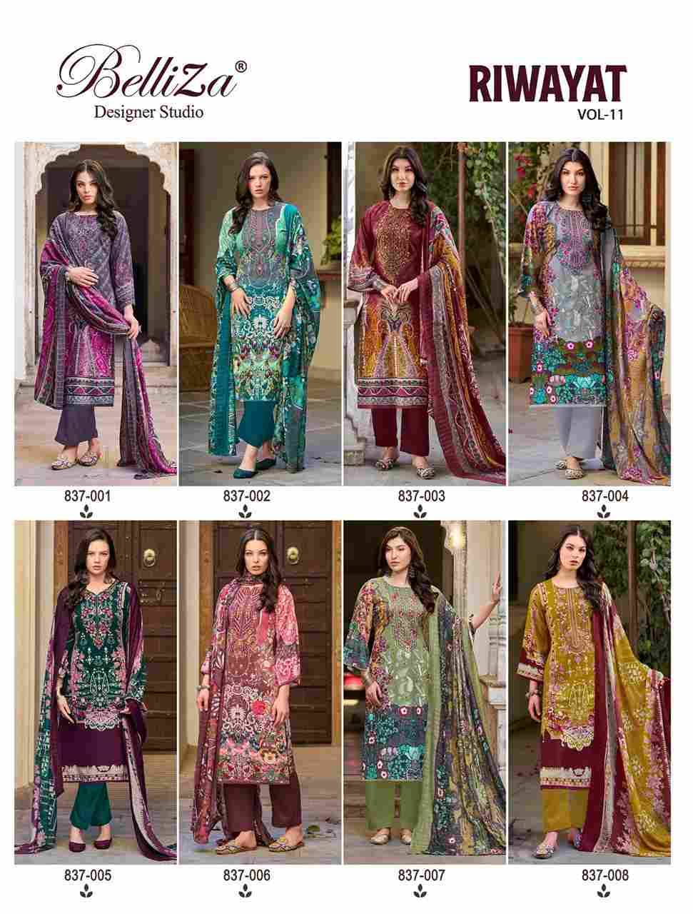 Riwayat Vol-11 By Belliza 837-001 To 837-008 Series Beautiful Festive Suits Stylish Fancy Colorful Casual Wear & Ethnic Wear Pure Viscose Rayon Print Dresses At Wholesale Price